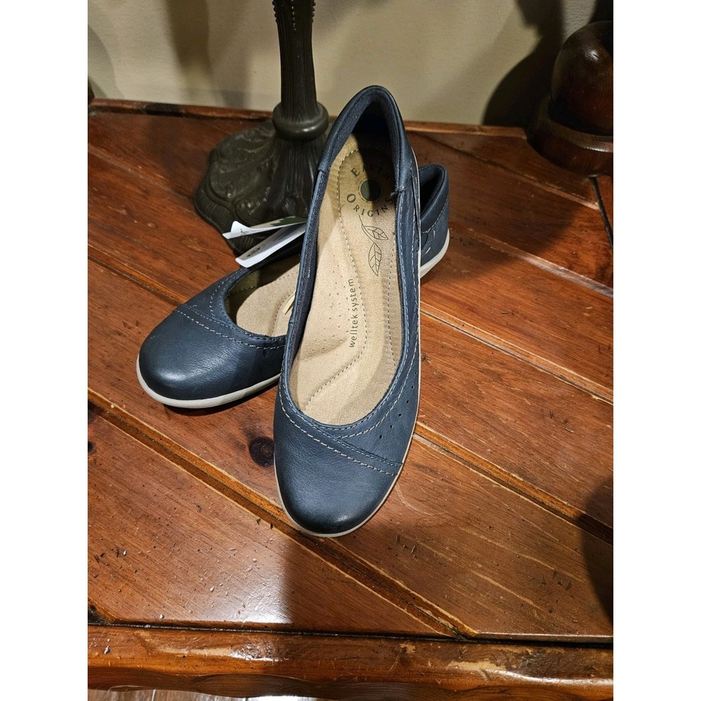 Earth Origins Wellness Tek Lexi Navy Blue Leather Flats Women 9 Arch Support NEW